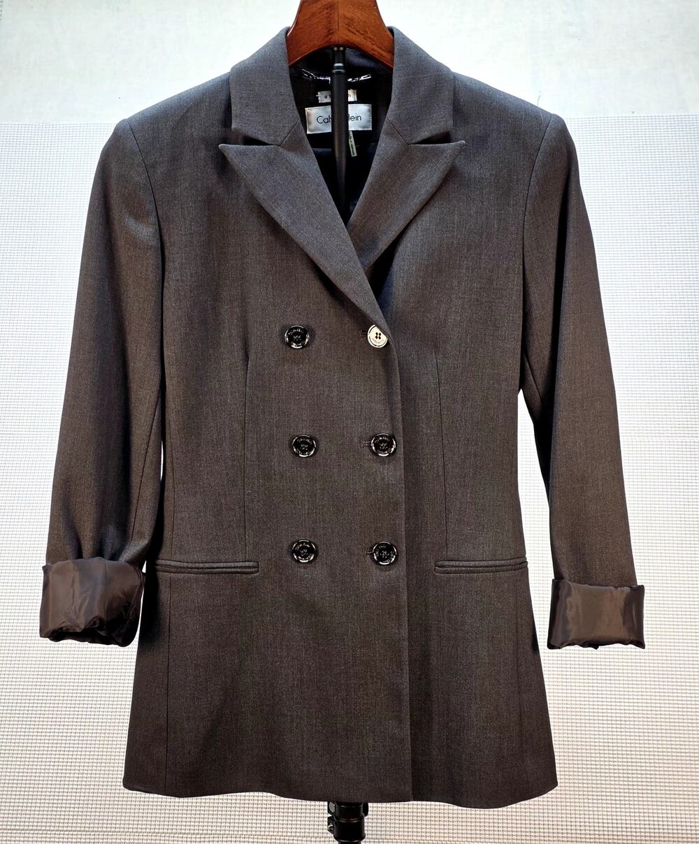 NWOT Calvin Klein Women's Size 2 Double Breasted Stretch Blazer Jacket Gray